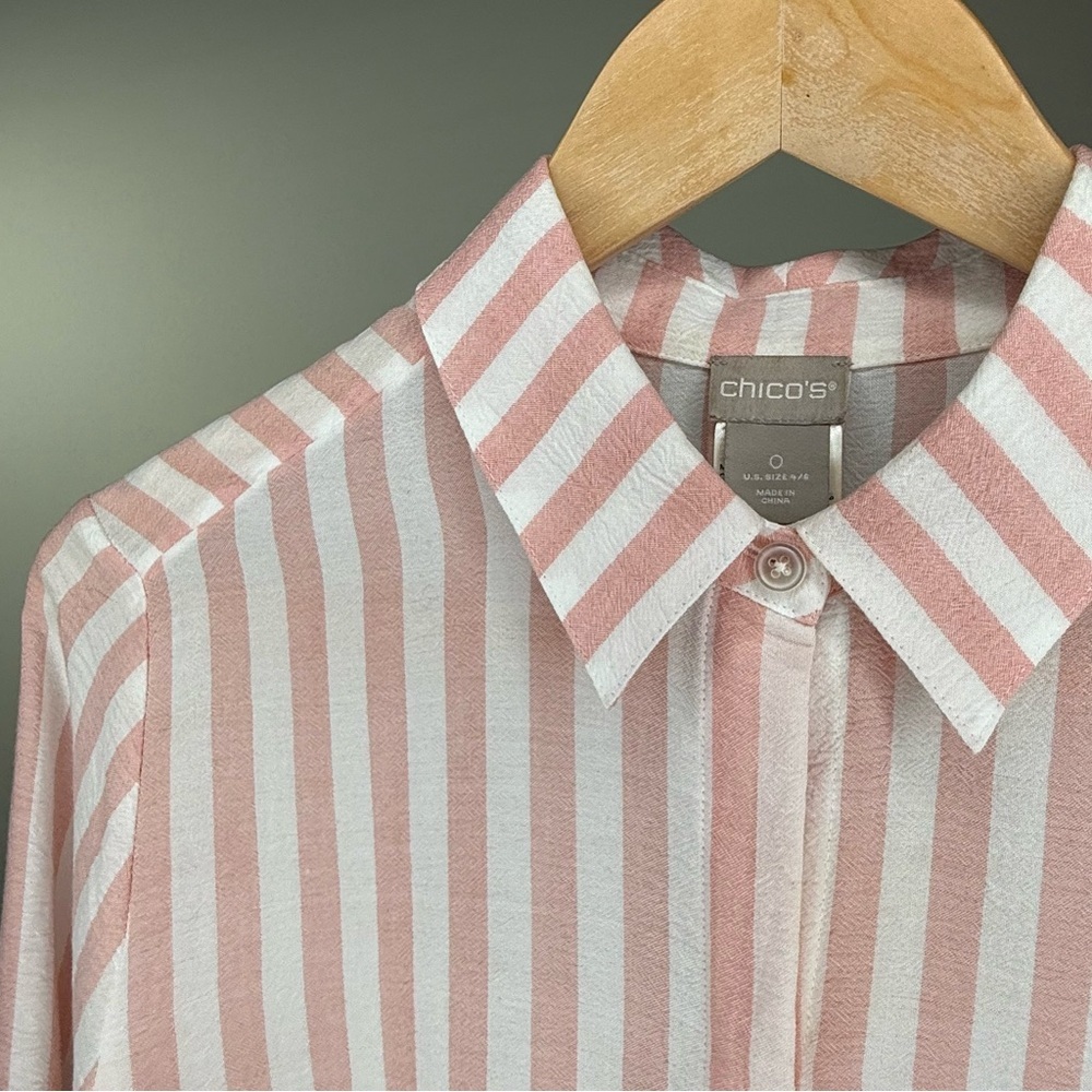 Chico's Pink and White Striped Button Down Shirt - Picture 5 of 5